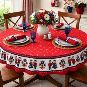 Vintage KOLF 4 Ft Austrian Folk Round Tablecloth Cloth Flowers Red 100% Cotton